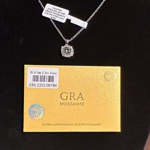 GRA Green Moissanite Halo Necklace in Sterling Silver